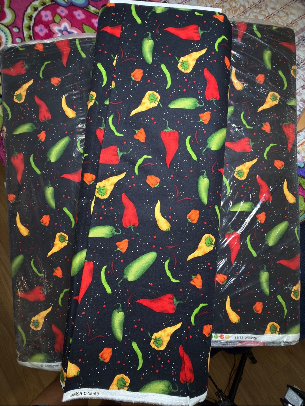 3 VINTAGE FULL 8yd FABRIC BOLTS by LoriLynn Simms  Hot Chili Peppers NEW DIY